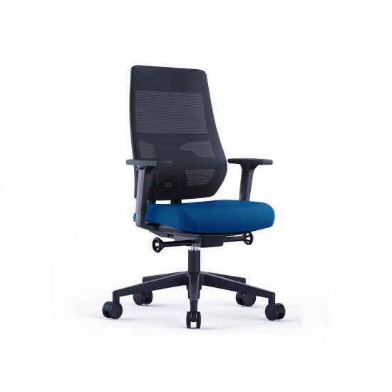 SILLA ROCADA DIRECCION CON BRAZOS REGULABLES BASE POLIMERO RESPALDO DE MALLA Y ASIENTO EN TELA AZUL SILLA ROCADA DIRECCION CON BRAZOS REGULABLES BASE POLIMERO RESPALDO DE MALLA Y ASIENTO EN TELA AZUL