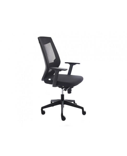 SILLA ROCADA DE OFICINA CON BRAZOS REGULABLES RESPALDO EN MALLA Y ASIENTO EN TELA IGNIFUGA CON APOYO LUMBAR