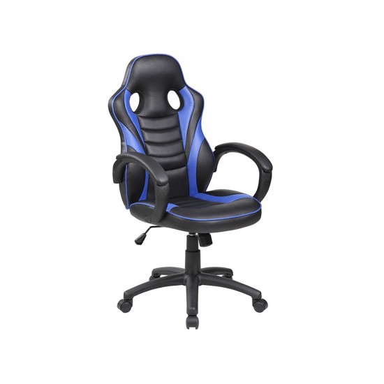 SILLA ROCADA GAMING CON BRAZOS FIJOS BASE NYLON CON RUEDAS BASCULANTE SIMILPIEL NEGRO/AZUL 480X490X1060-1160 SILLA ROCADA GAMING CON BRAZOS FIJOS BASE NYLON CON RUEDAS BASCULANTE SIMILPIEL NEGRO/AZUL 480X490X1060-1160