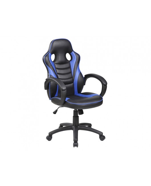 SILLA ROCADA GAMING CON BRAZOS FIJOS BASE NYLON CON RUEDAS BASCULANTE SIMILPIEL NEGRO/AZUL 480X490X1060-1160