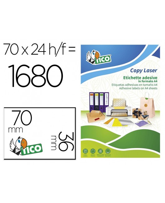 ETIQUETA ADHESIVA TICO AMARILLO FLUOR PERMANENTE CERTIFICADO FSC LASER/INKJET/FOTOCOPIA 70X36