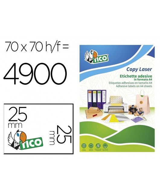 ETIQUETA ADHESIVA TICO NARANJA FLUOR PERMANENTE FSC LASER/ INKJET/FOTOCOPIA REDONDA 25 MM CAJA DE 4900 UNIDADES
