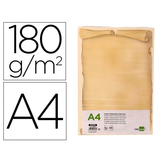 PAPEL PERGAMINO LIDERPAPEL DIN A4 DIPLOMA 180 G/M2 PAQUETE DE 50 HOJAS PAPEL PERGAMINO LIDERPAPEL DIN A4 DIPLOMA 180 G/M2 PAQUETE DE 50 HOJAS