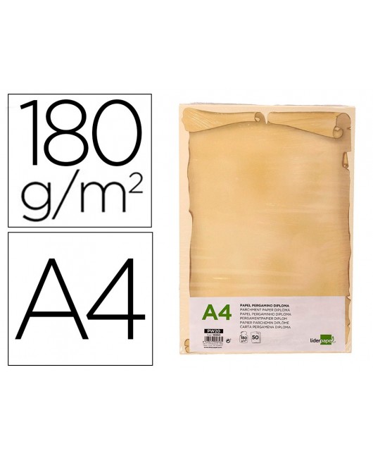 PAPEL PERGAMINO LIDERPAPEL DIN A4 DIPLOMA 180 G/M2 PAQUETE DE 50 HOJAS