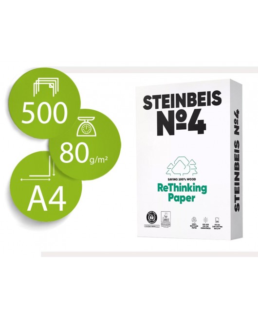 PAPEL FOTOCOPIADORA STEINBEIS N.4 100% RECICLADO DIN A4 80 GRAMOS PAQUETE DE 500 HOJAS
