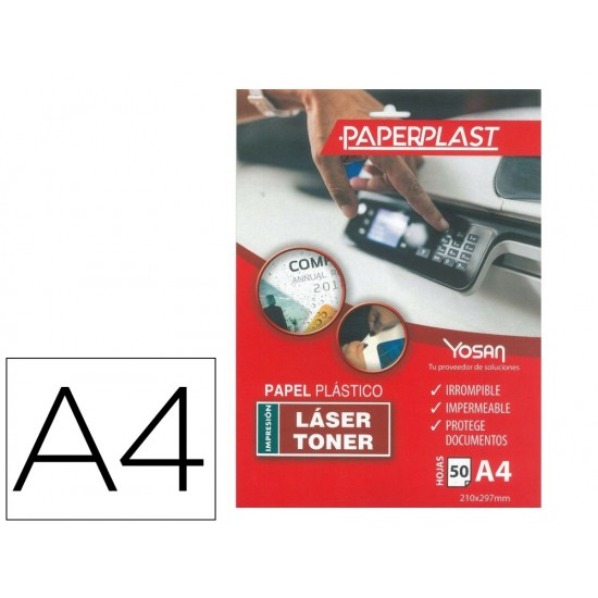 PAPEL PLASTICO YOSAN PAPERPLAST POLIESTER BLANCO BRILLO DIN A4 200 MC IMPRIMIBLE PAQUETE DE 50 HOJAS PAPEL PLASTICO YOSAN PAPERPLAST POLIESTER BLANCO BRILLO DIN A4 200 MC IMPRIMIBLE PAQUETE DE 50 HOJAS