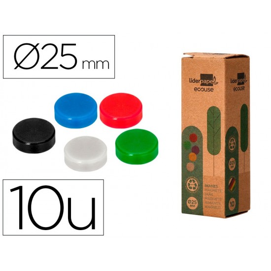 IMAN PARA SUJECION LIDERPAPEL ECOUSE PP RECICLADO PARA PIZARRA MAGNETICA 25 MM CAJA DE 10 UNIDADES IMAN PARA SUJECION LIDERPAPEL ECOUSE PP RECICLADO PARA PIZARRA MAGNETICA 25 MM CAJA DE 10 UNIDADES