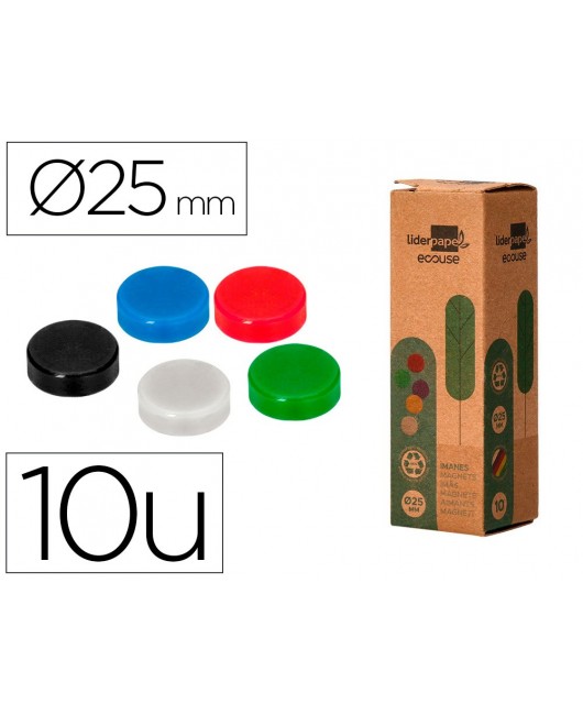 IMAN PARA SUJECION LIDERPAPEL ECOUSE PP RECICLADO PARA PIZARRA MAGNETICA 25 MM CAJA DE 10 UNIDADES