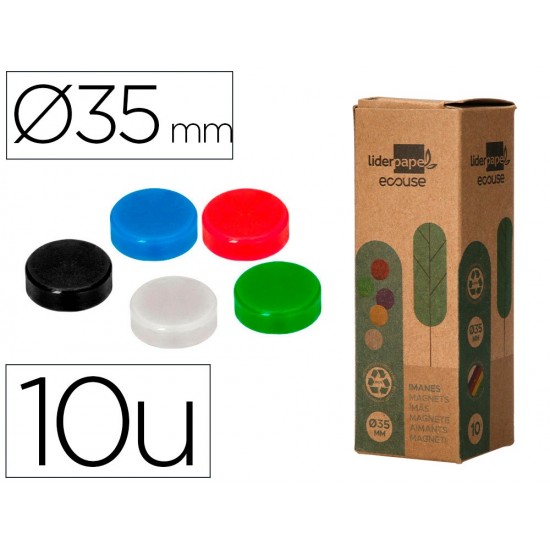 IMAN PARA SUJECION LIDERPAPEL ECOUSE PP RECICLADO PARA PIZARRA MAGNETICA 35 MM CAJA DE 10 UNIDADES IMAN PARA SUJECION LIDERPAPEL ECOUSE PP RECICLADO PARA PIZARRA MAGNETICA 35 MM CAJA DE 10 UNIDADES