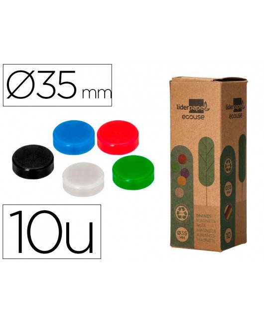 IMAN PARA SUJECION LIDERPAPEL ECOUSE PP RECICLADO PARA PIZARRA MAGNETICA 35 MM CAJA DE 10 UNIDADES