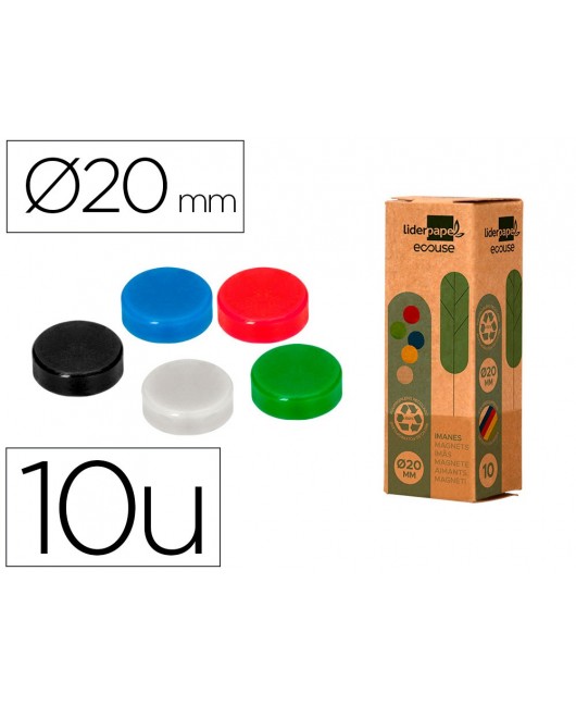 IMAN PARA SUJECION LIDERPAPEL ECOUSE PP RECICLADOPARA PIZARRA MAGNETICA 20 MM CAJA DE 10 UNIDADES