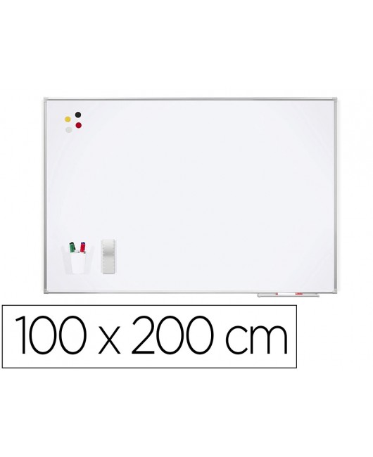 PIZARRA BLANCA ROCADA LACADA MAGNETICA MARCO ALUMINIO CON CANTONERAS 100X200 CM