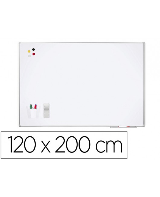 PIZARRA BLANCA ROCADA LACADA MAGNETICA MARCO ALUMINIO CON CANTONERAS 120X200 CM