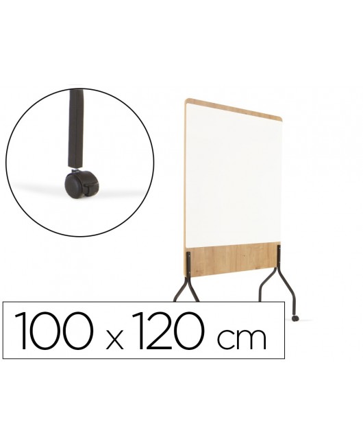 PIZARRA BLANCA ROCADA DOBLE CARA LACADA MAGNETICA TABLERO MELAMINA ROBLE BASE CON 4 RUEDAS 92X125 CM