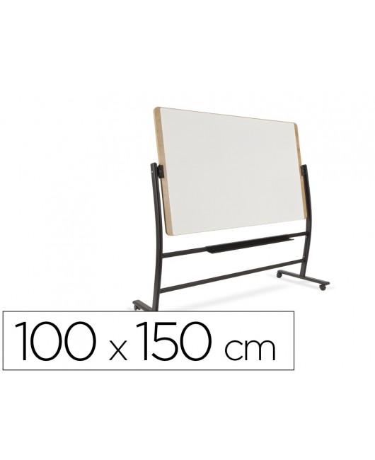 PIZARRA BLANCA ROCADA LACADA MAGNETICA MARCO ALUMINIO DOBLECARA VOLTEABLE CURVE CON RUEDAS 100X150 CM