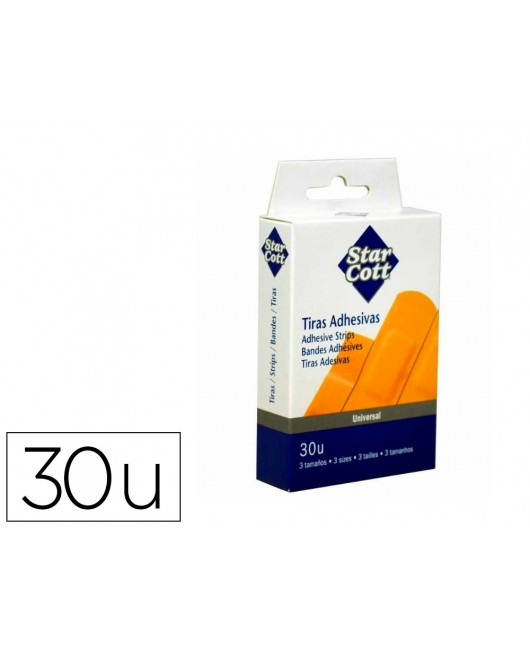 TIRA PROTECTORA STAR COTT FLEXIBLE PARA HERIDAS Y CORTES CAJA DE 30 UNIDADES TRES TAMAÑOS SURTIDOS