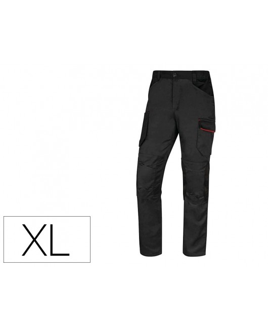 PANTALON DE TRABAJO DELTAPLUS CON CINTURA ELASTICA 7 BOLSILLOS COLOR GRIS-ROJO TALLA XL