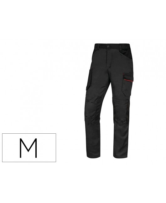PANTALON DE TRABAJO DELTAPLUS CON CINTURA ELASTICA 7 BOLSILLOS COLOR GRIS-ROJO TALLA M