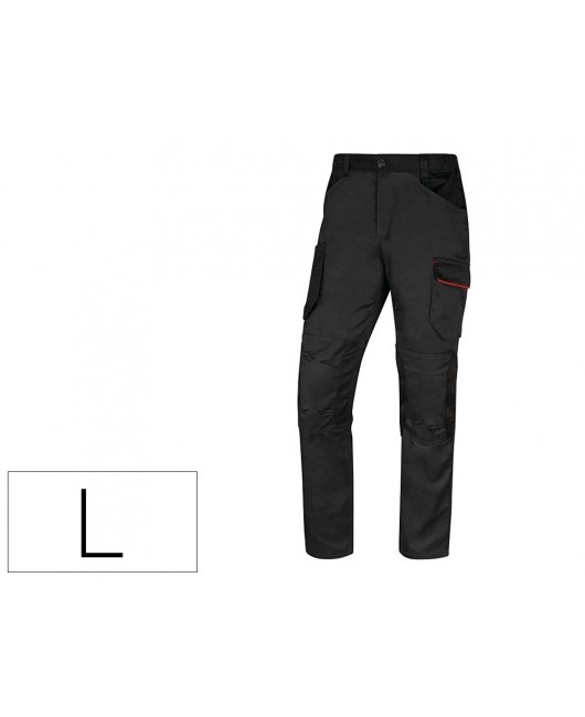 PANTALON DE TRABAJO DELTAPLUS CON CINTURA ELASTICA 7 BOLSILLOS COLOR GRIS-ROJO TALLA L