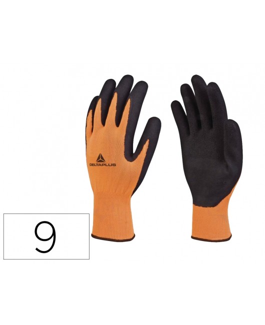 GUANTES DELTAPLUS POLIESTER IMPREGANDO LATEX PALMA Y DEDOS NARANJA FLUOR/NEGRO TALLA 9