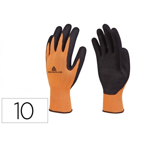 GUANTES DELTAPLUS POLIESTER IMPREGANDO LATEX PALMA Y DEDOS NARANJA FLUOR/NEGRO TALLA 10