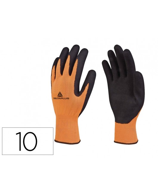 GUANTES DELTAPLUS POLIESTER IMPREGANDO LATEX PALMA Y DEDOS NARANJA FLUOR/NEGRO TALLA 10