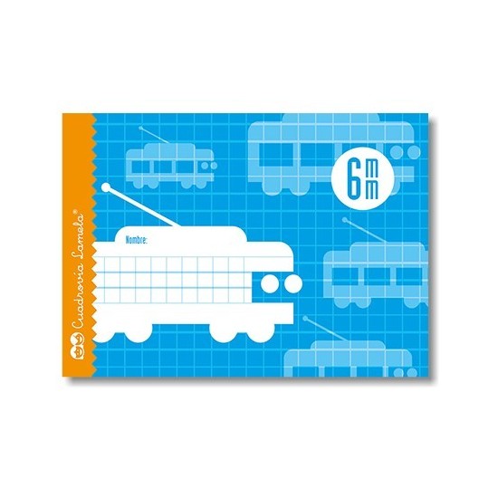 Libreta grapa cuarto apaisada 16 hojas. Cubierta cartoncillo plastificado. Cuadrovía 6mm.