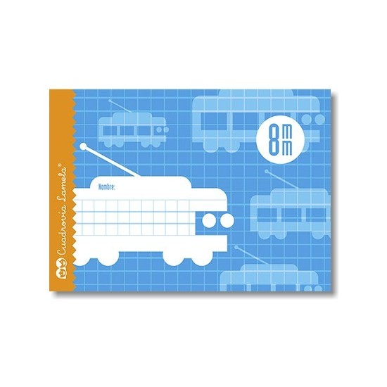 Libreta grapa cuarto apaisada 16 hojas. Cubierta cartoncillo plastificado. Cuadrovía 8mm.