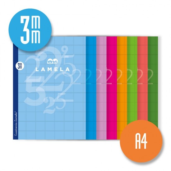 Libreta grapa A4 50  hojas. Cubierta cartoncillo plastificado. Cuadrovía 3  mm.