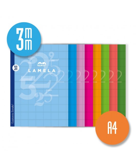 Libreta grapa A4 50  hojas. Cubierta cartoncillo plastificado. Cuadrovía 3  mm.