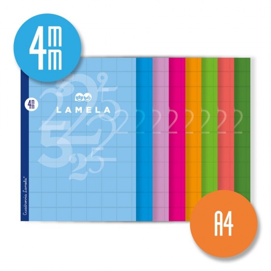 Libreta grapa A4 50 hojas. Cubierta cartoncillo plastificado. Cuadrovía 4mm.