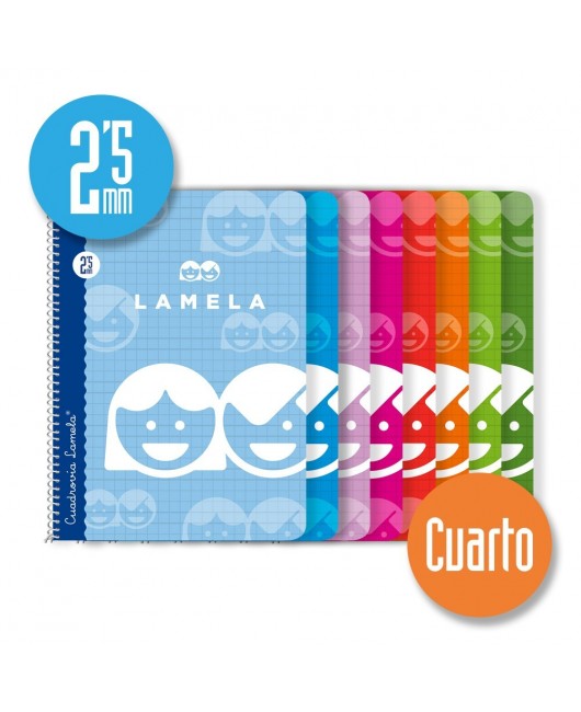 Cuaderno espiral cuarto 40 hojas. Cubierta cartoncillo plastificado. Cuadrovía 2