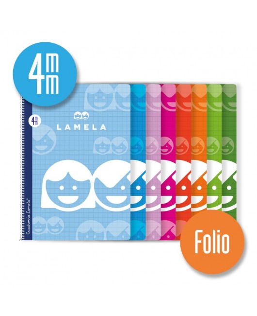 Cuaderno espiral Folio 80 hojas. Cubierta cartoncillo plastificado. Cuadrovía 4mm.