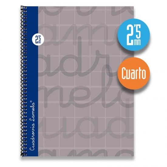 Cuaderno espiral cuarto 80 hojas. Cubierta extra dura GRIS . Cuadrovía 2