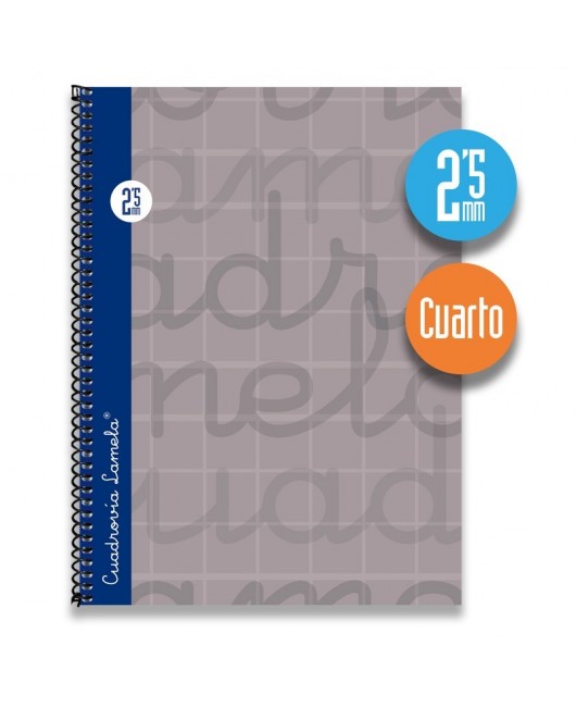 Cuaderno espiral cuarto 80 hojas. Cubierta extra dura GRIS . Cuadrovía 2