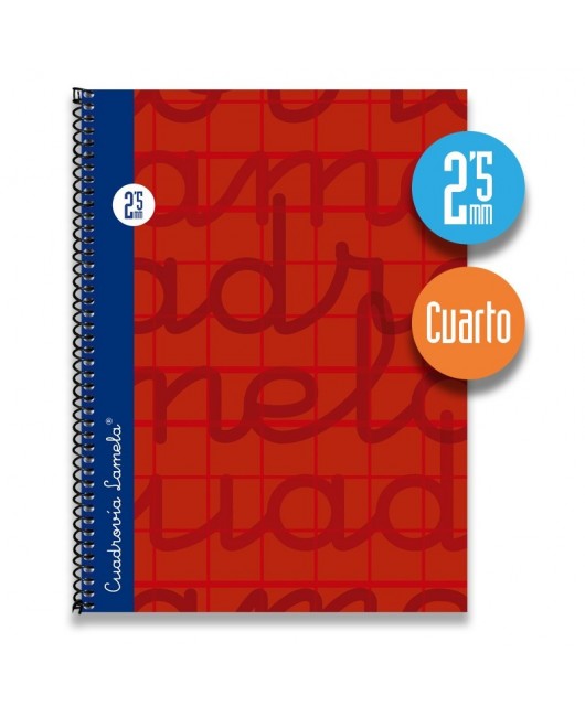 Cuaderno espiral cuarto 80 hojas. Cubierta extra dura ROJO. Cuadrovía 2