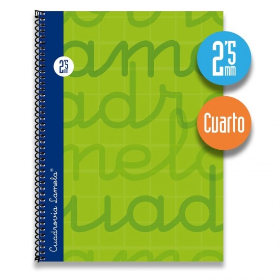 Cuaderno espiral cuarto 80 hojas. Cubierta extra dura VERDE. Cuadrovía 2