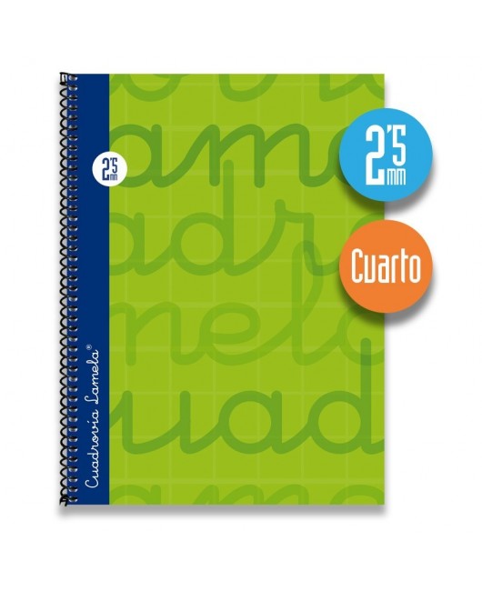 Cuaderno espiral cuarto 80 hojas. Cubierta extra dura VERDE. Cuadrovía 2