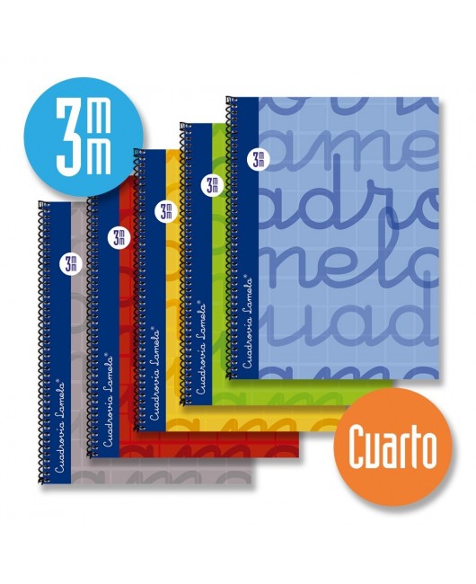 Cuaderno espiral cuarto 80 hojas. Cubierta extra dura AZUL. Cuadrovía 3mm.