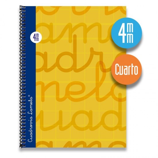 Cuaderno espiral cuarto 80 hojas. Cubierta extra dura NARANJA. Cuadrovía 4mm.