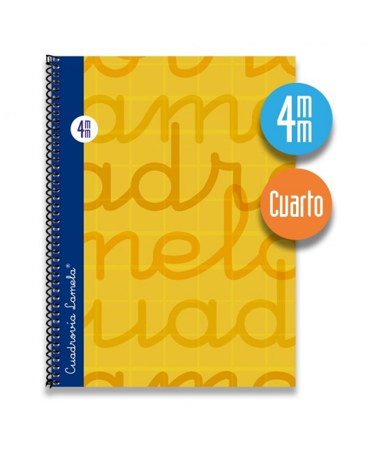 Cuaderno espiral cuarto 80 hojas. Cubierta extra dura NARANJA. Cuadrovía 4mm.