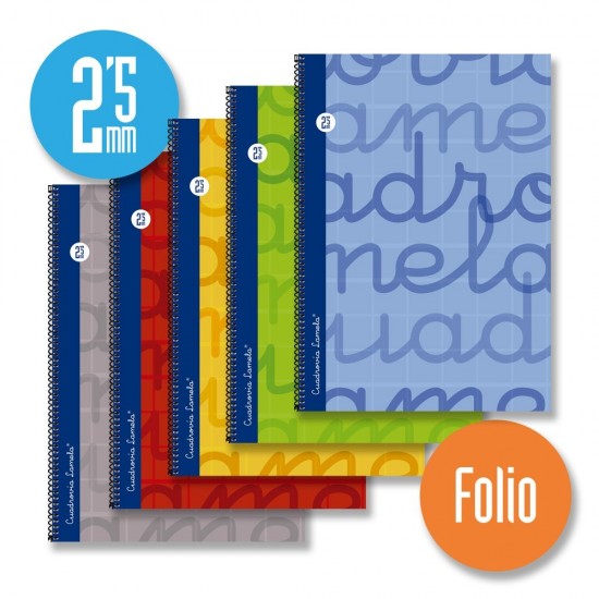 Cuaderno espiral FOLIO 80 hojas. Cubierta extra dura AZUL.  Cuadrovía 2