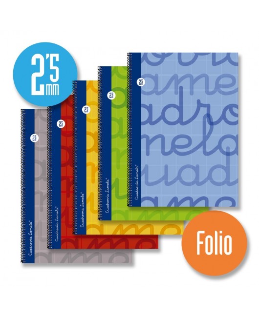 Cuaderno espiral FOLIO 80 hojas. Cubierta extra dura AZUL.  Cuadrovía 2