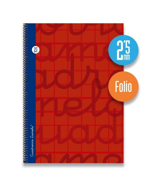 Cuaderno espiral FOLIO 80 hojas. Cubierta extra dura ROJO  Cuadrovía 2