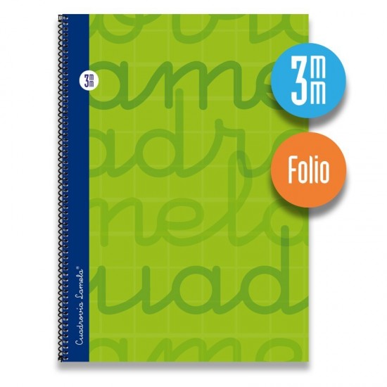 Cuaderno espiral FOLIO 80 hojas. Cubierta extra dura VERDE.  Cuadrovía 3mm.