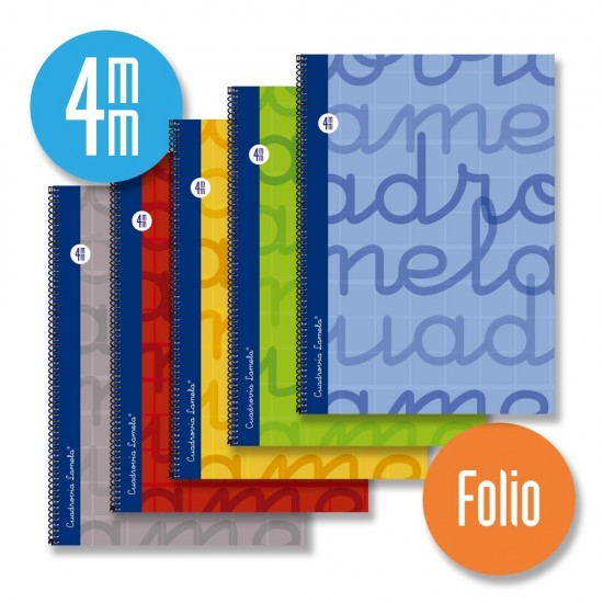 Cuaderno espiral FOLIO 80 hojas. Cubierta extra dura AZUL.  Cuadrovía 4mm.