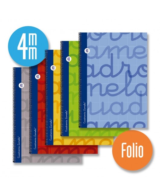 Cuaderno espiral FOLIO 80 hojas. Cubierta extra dura AZUL.  Cuadrovía 4mm.