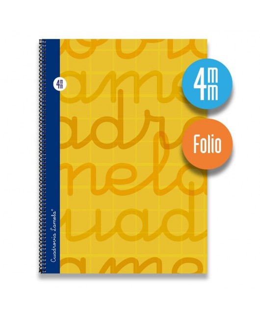 Cuaderno espiral FOLIO 80 hojas. Cubierta extra dura NARANJA.  Cuadrovía 4mm.