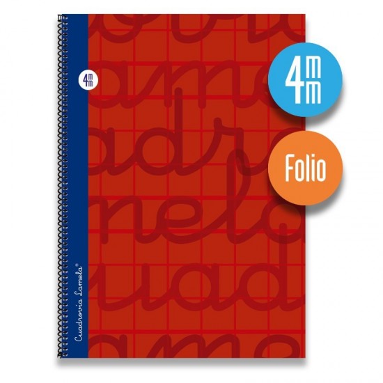 Cuaderno espiral FOLIO 80 hojas. Cubierta extra dura ROJO.  Cuadrovía 4mm.
