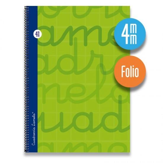 Cuaderno espiral FOLIO 80 hojas. Cubierta extra dura VERDE.  Cuadrovía 4mm.